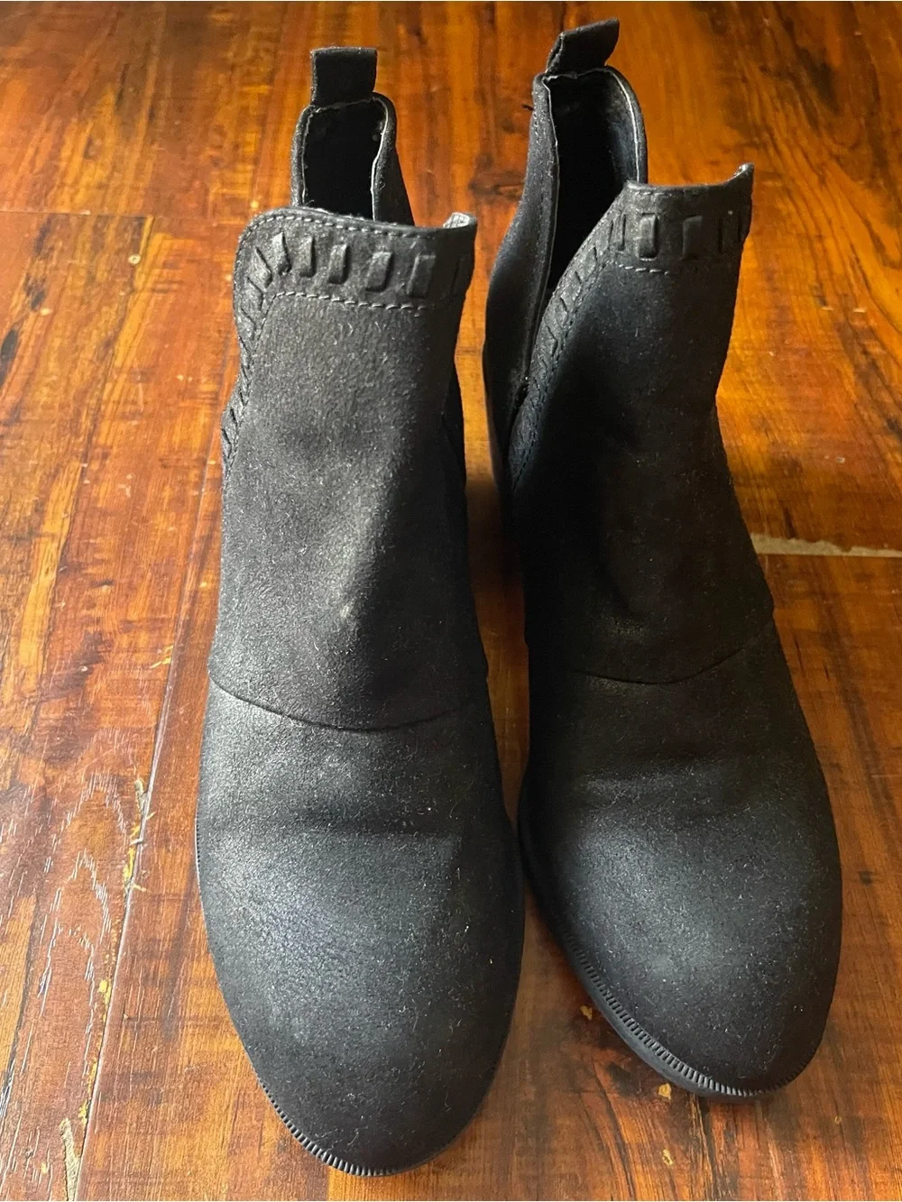 Rock & Candy Black Suede Ankle Booties with Stitched Trim